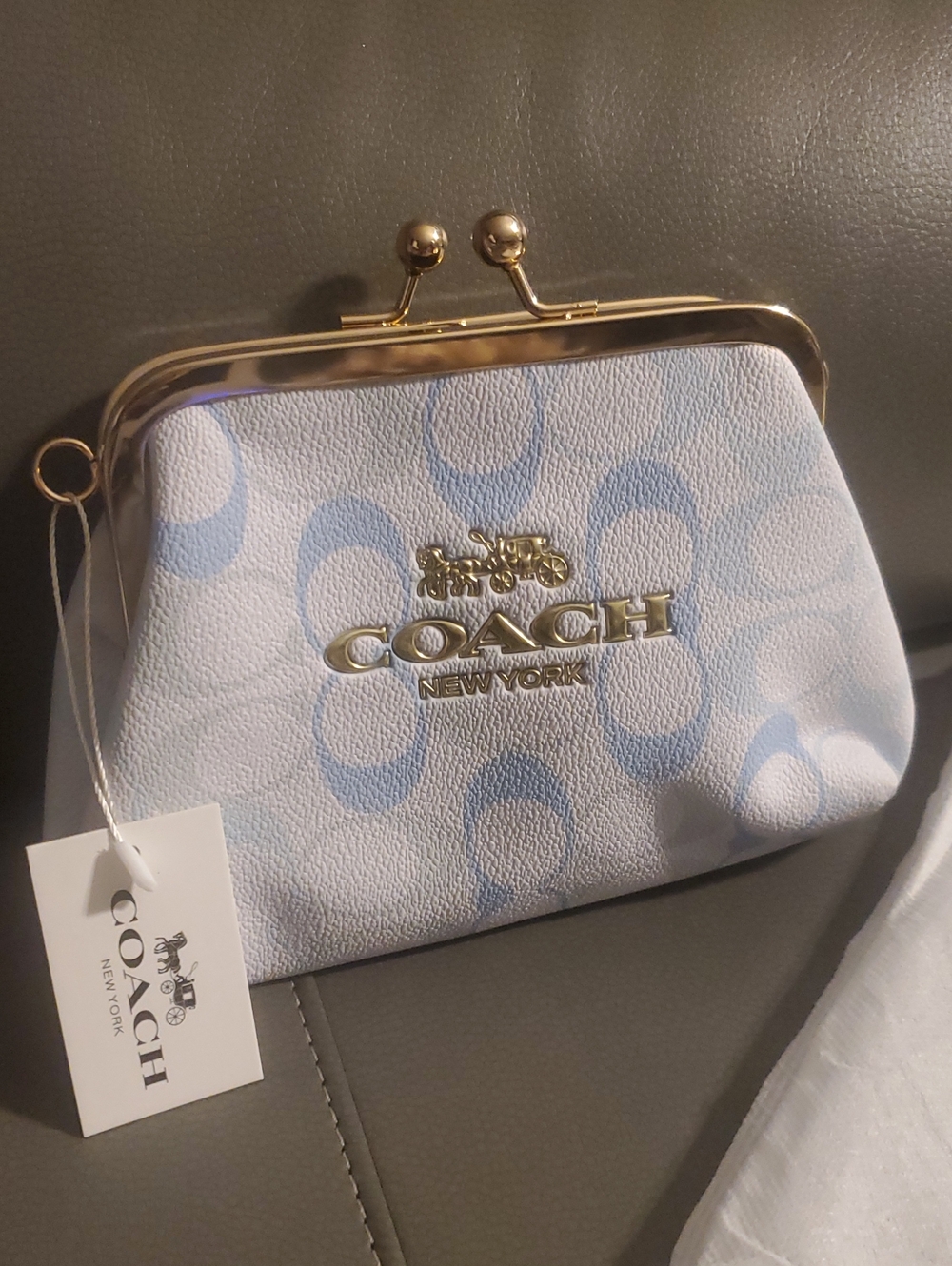 Coach Pale Blue Signature Kiss-Lock Wristlet